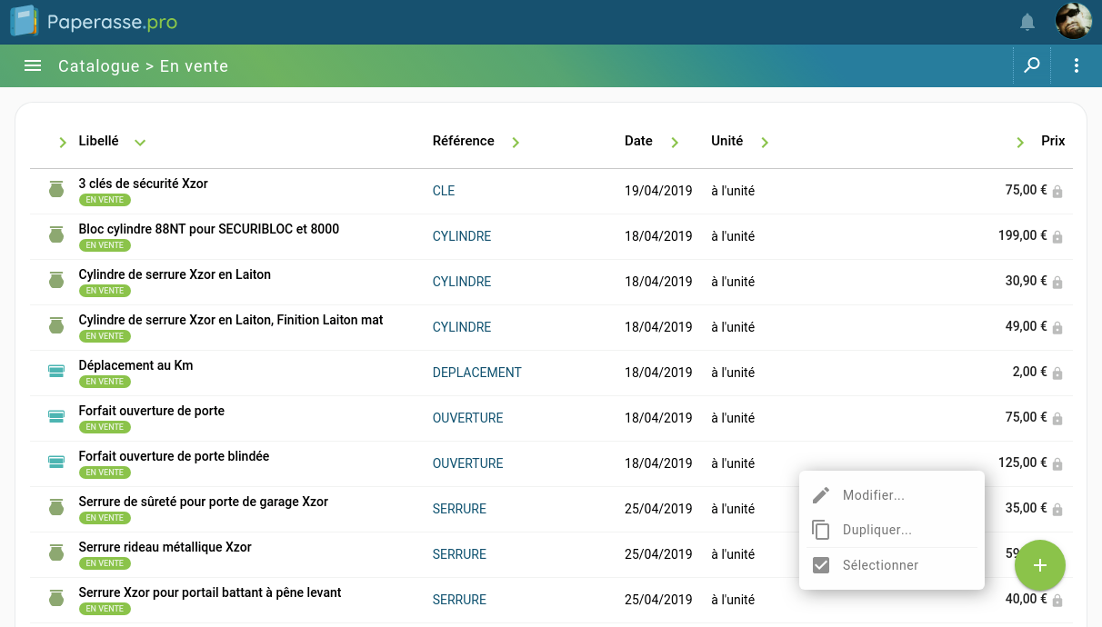 Capture d'écran Ordinateur portable : Catalogue des produits et services disponible à la vente par le micro-entrepreneur (anciennement auto-entrepreneur)